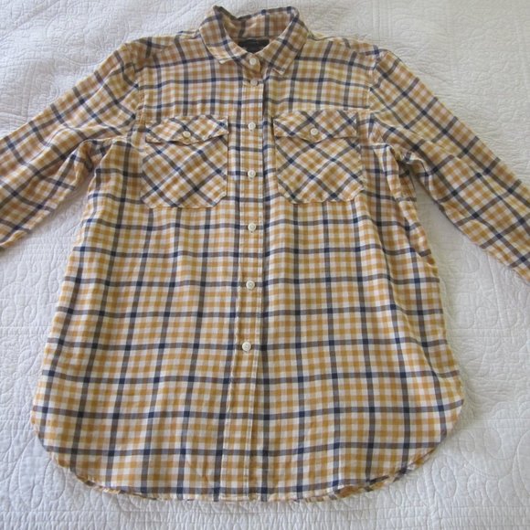 J. Crew Top 6 Boyfriend Shirt Topaz Plaid Button Down Mustard G9912 - Picture 2 of 10